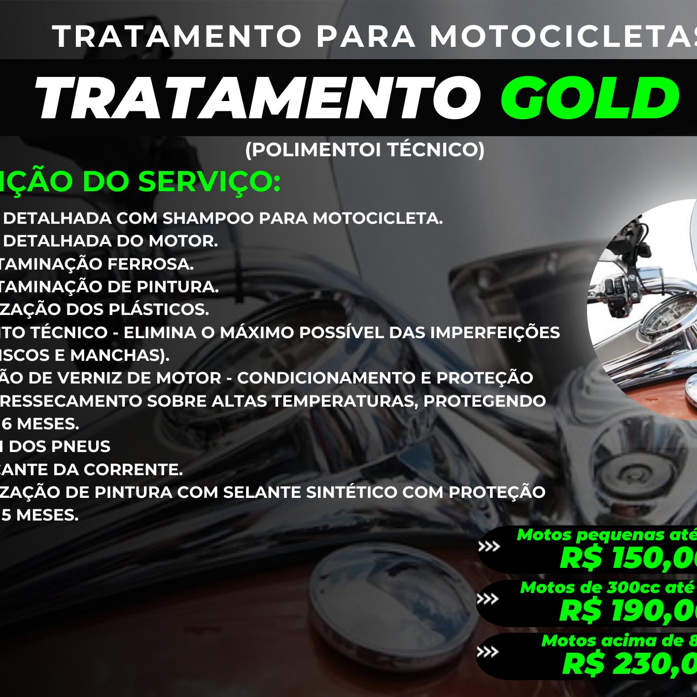 TRATAMENTO PARA MOTOCICLETAS - GOLD - POLIMENTO TÉCNICO - MOTOS ATÉ 300cc