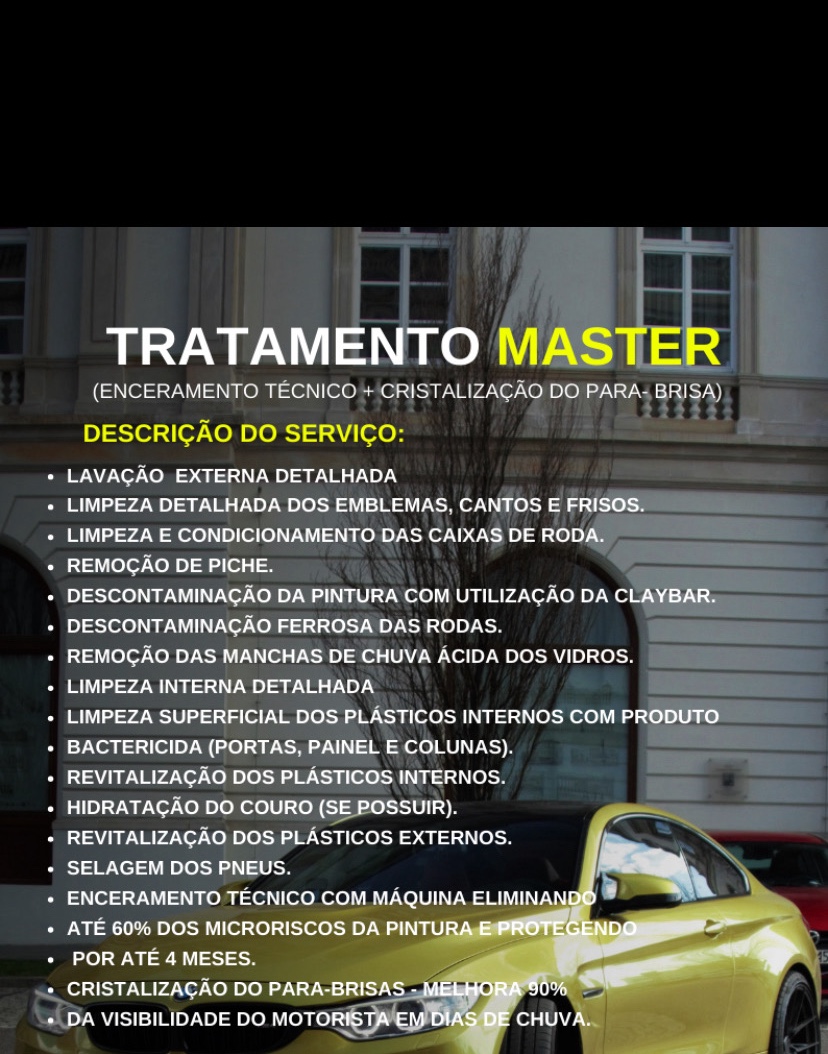 Tratamento master (enceramento técnico + cristalização do para brisa) - Caminhonete