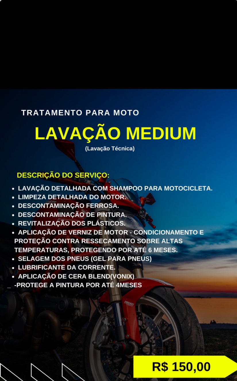 Tratamento para moto - Lavação medium (Lavação técnica)