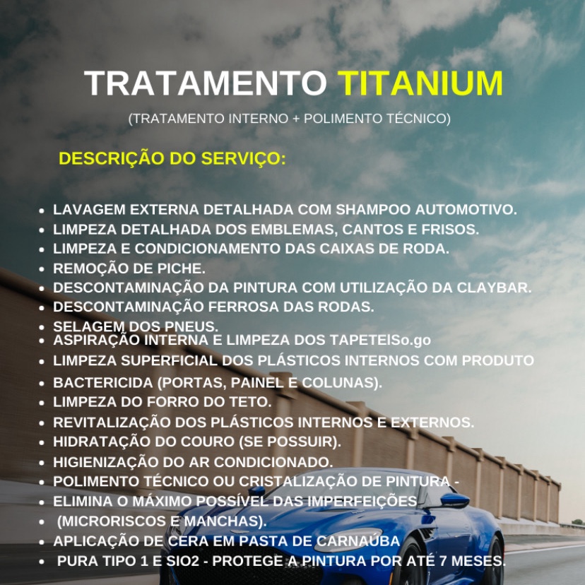 Tratamento titanium (tratamento interno + polimento técnico) - Carro pequeno