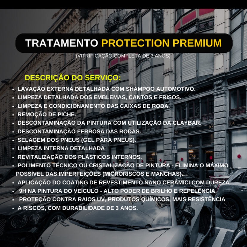 Tratamento protection premium (vitrificação completa de 3 anos) - Carro pequeno