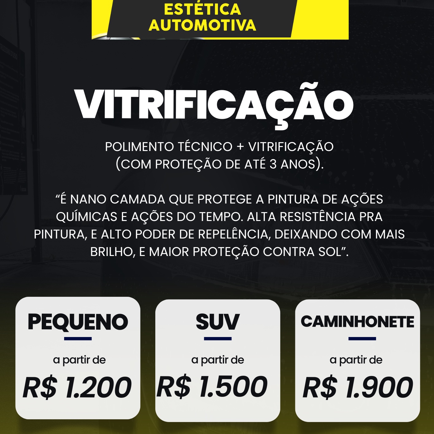 vitrificação completa suv inclui polimento técnico