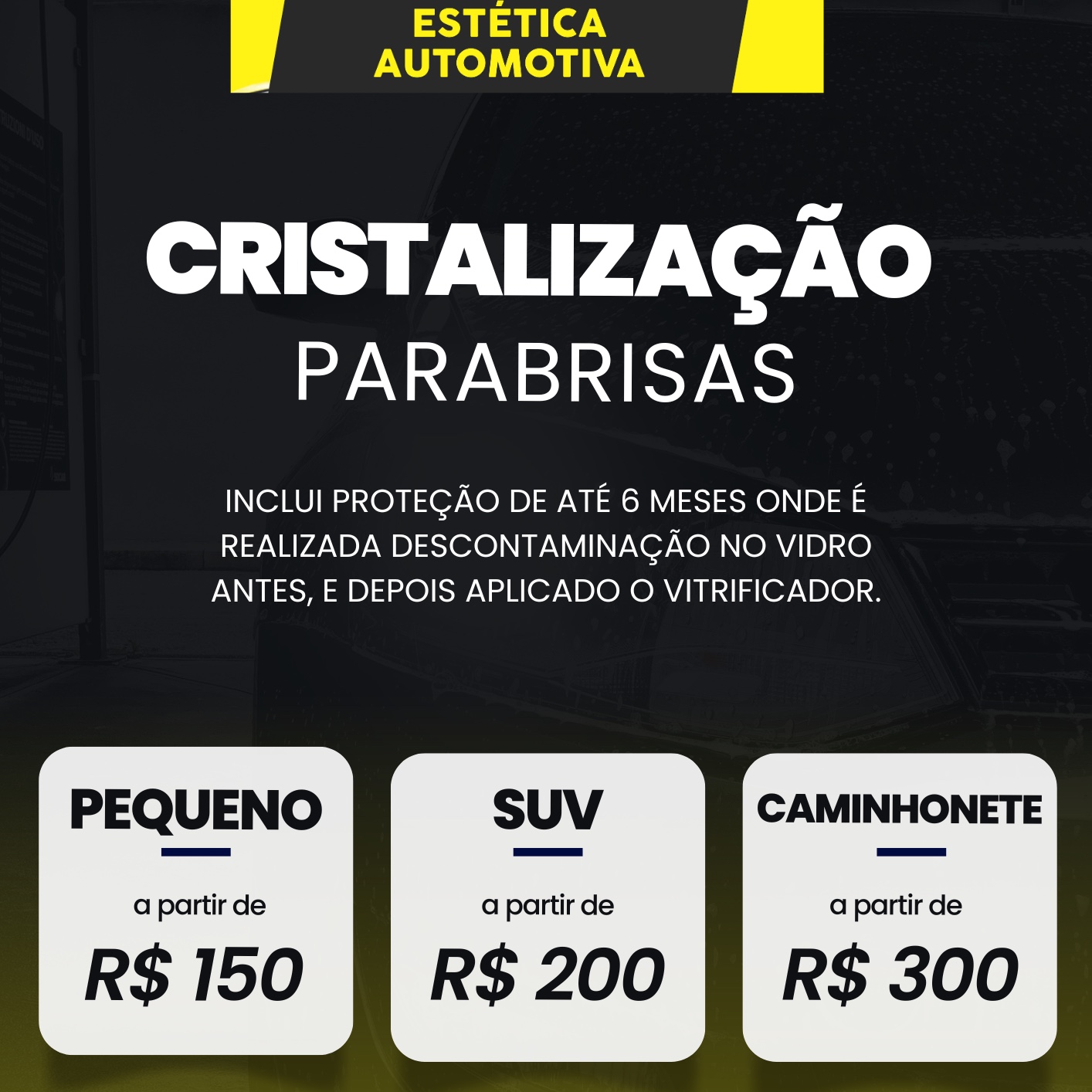 cristalização de pára-brisas inclui todos os vidros carro pequeno