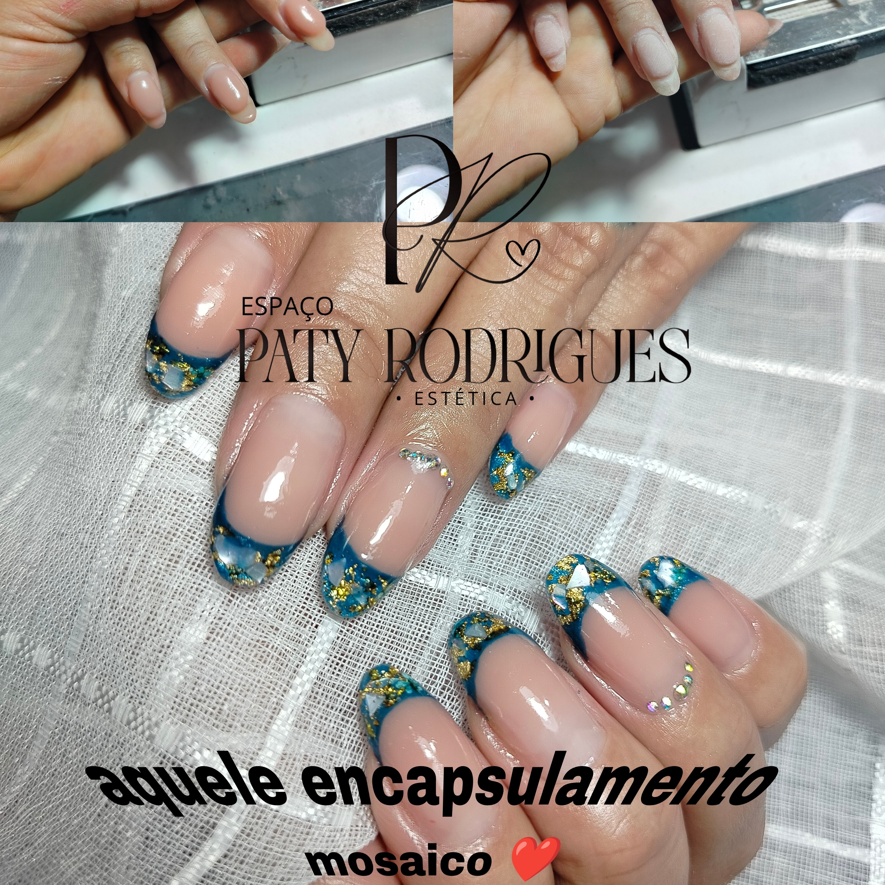 unhas em gel modelo mosaico