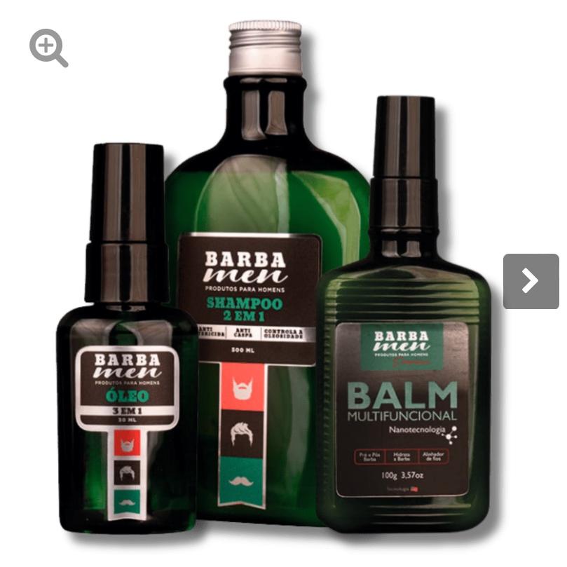 Kit Barba Essencial - Shampoo 2 em 1 Barba Men 500ml + Óleo 3 em 1 Barba Men 34ml + Balm Multifuncional 100g