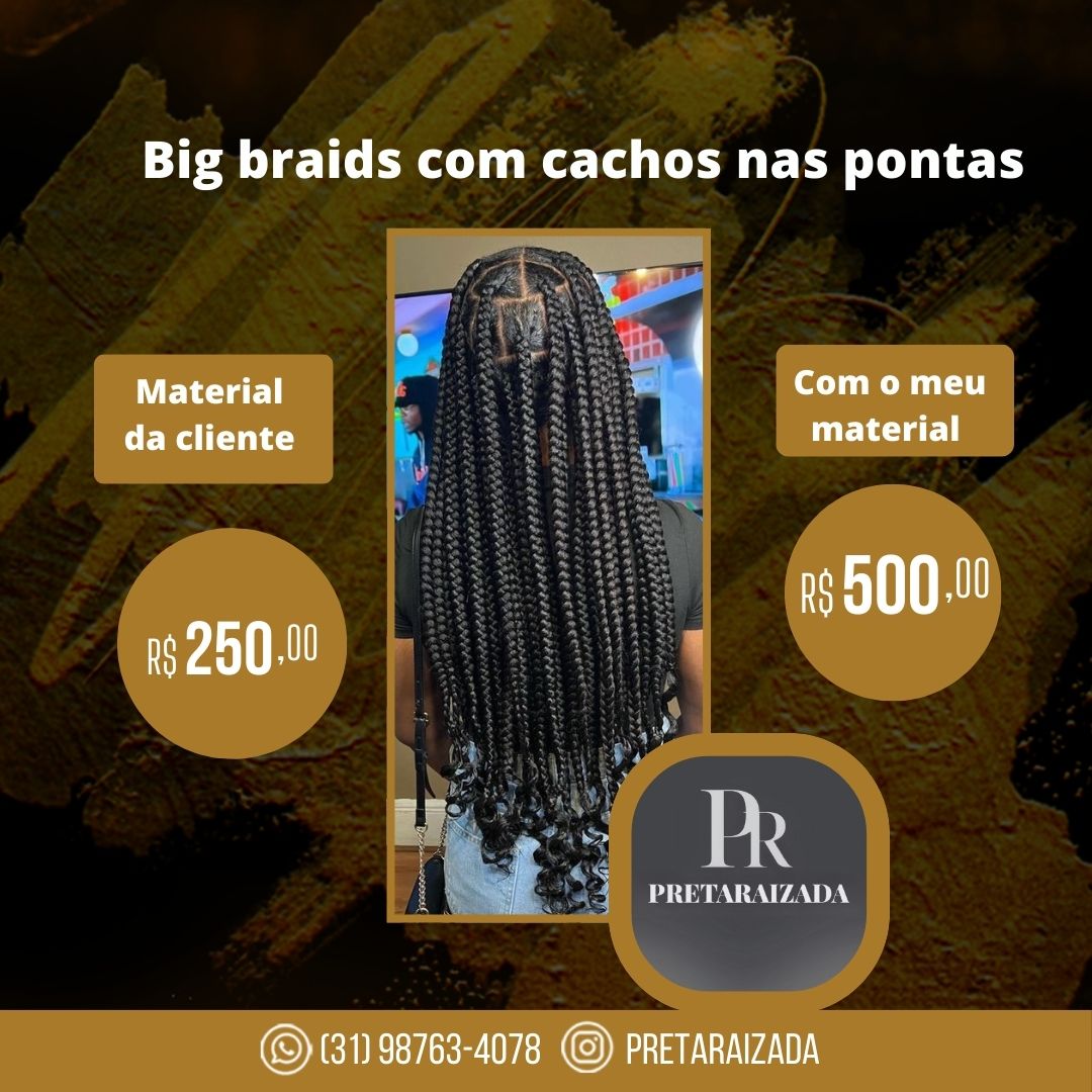 Box braids com cachos nas pontas