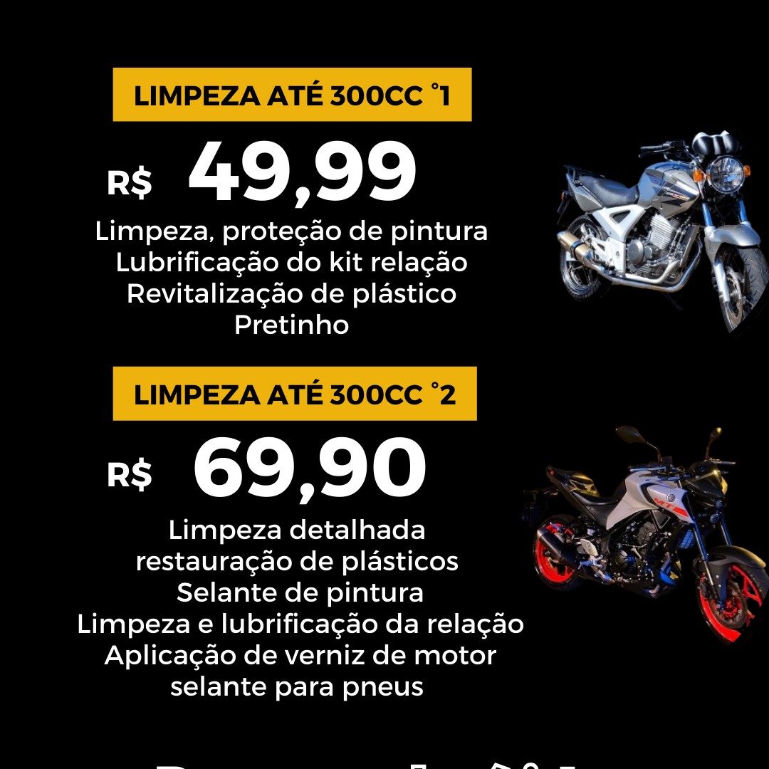 limpeza detalhada motos ate 300cc