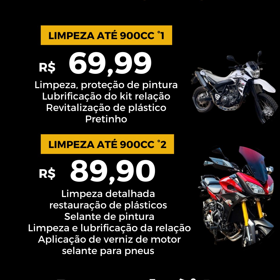 limpeza detalhada motos ate 900cc