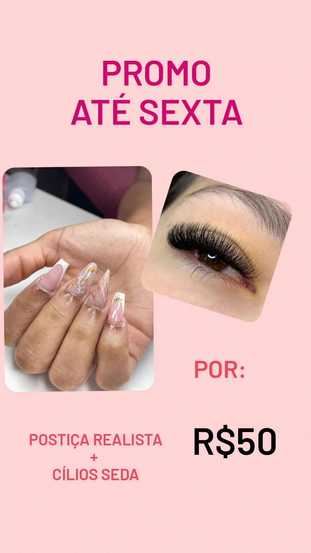 Combo de cílios e unha postiça realista