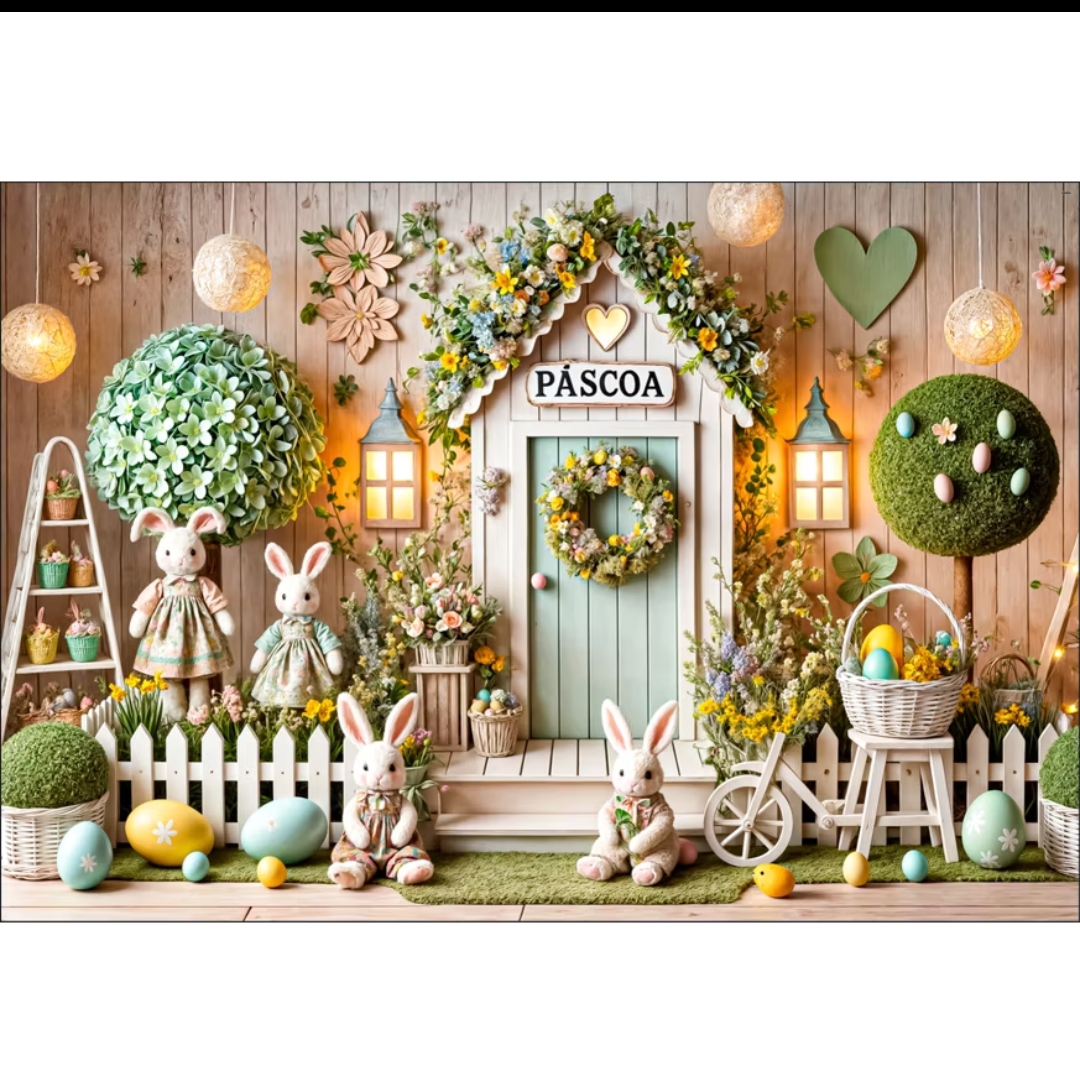 Páscoa 2026 Cenário Exclusivo inclui: cenário de páscoa Exclusivo / link para download de 10 fotos digitais / look para bebês até 1 Aninho / 1 hora em média de ensaio