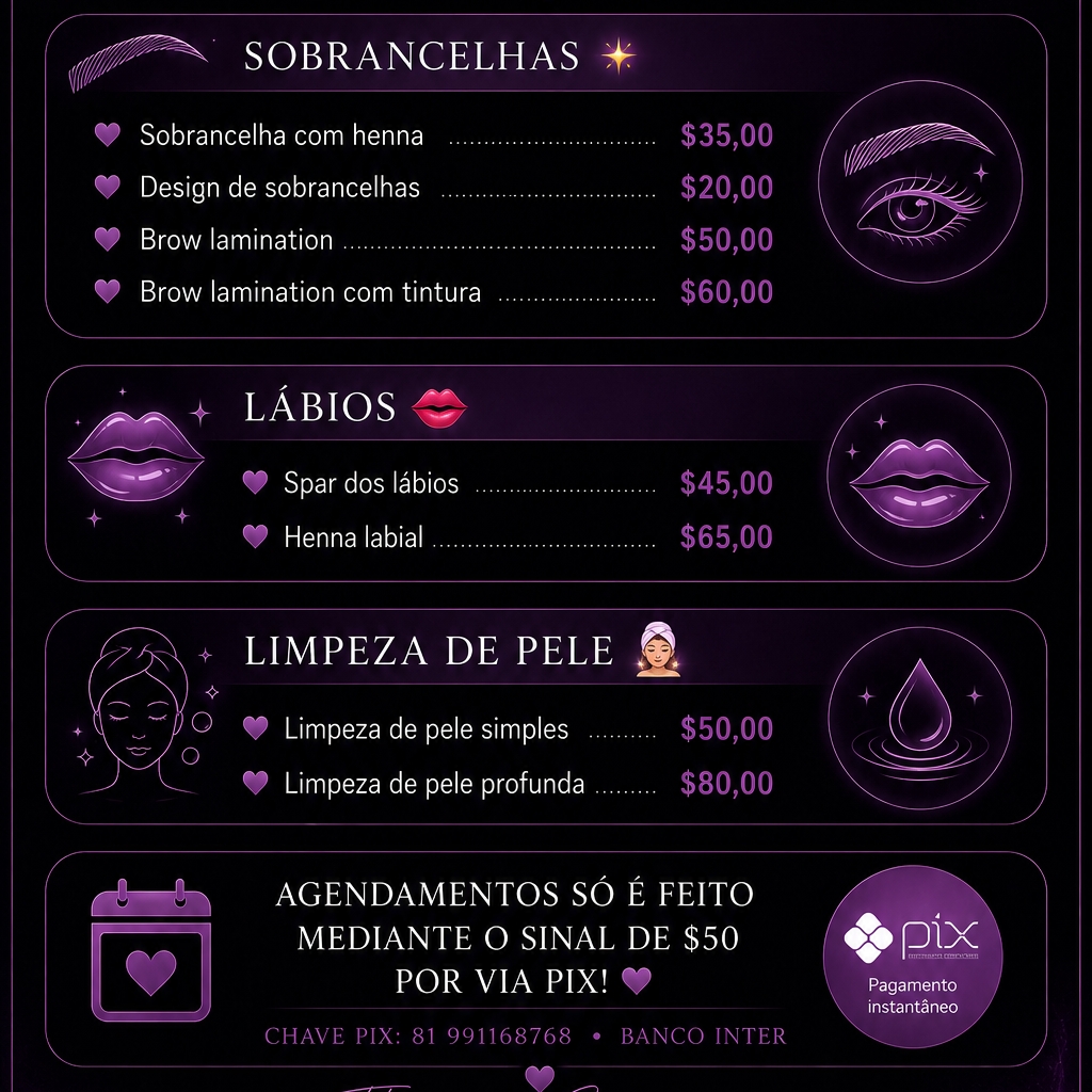 sobrancelhas, lábios e pele