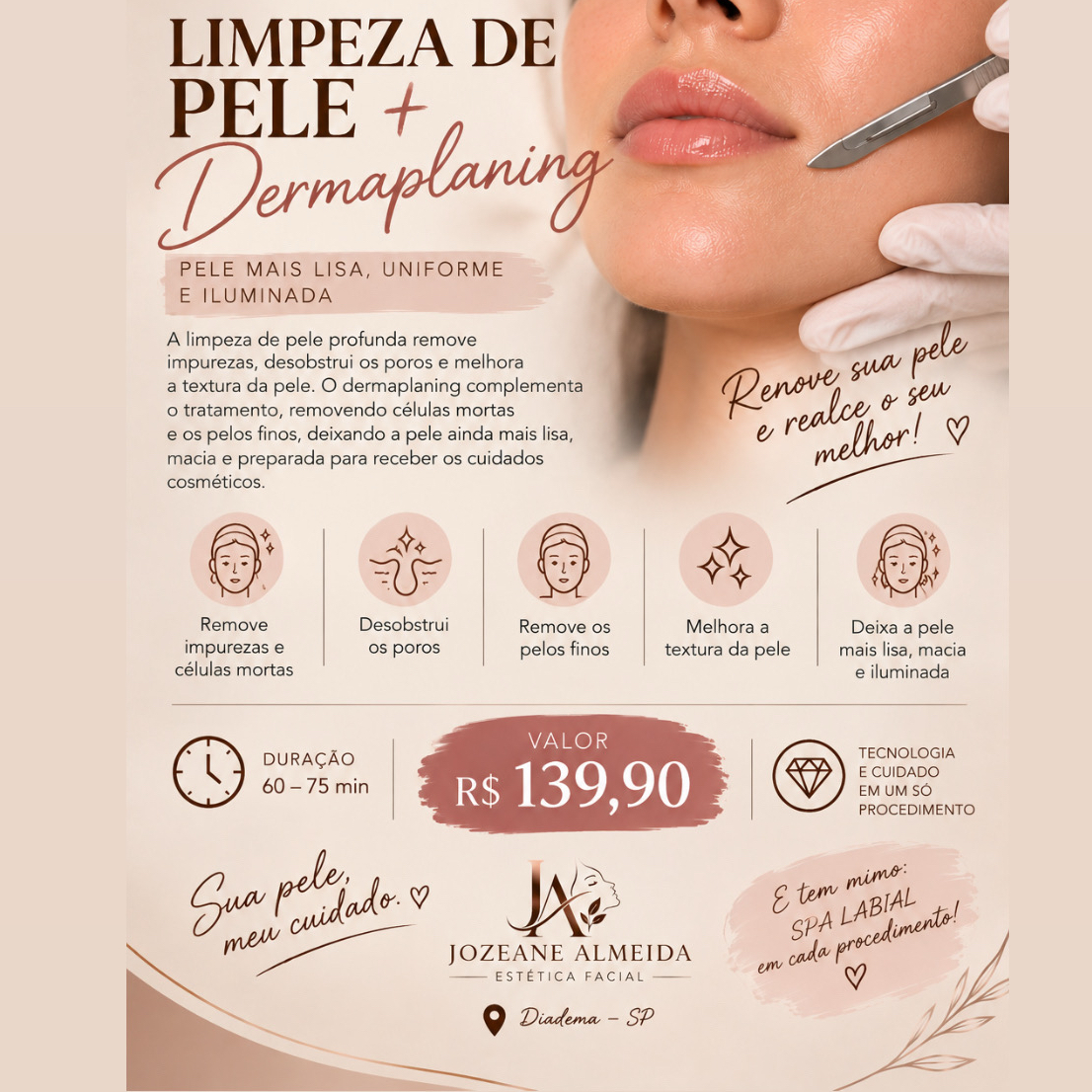 Limpeza de Pele + Dermaplaning