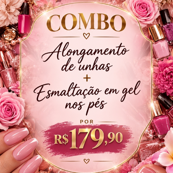 Combo alongamento e esmaltação em gel nos pés